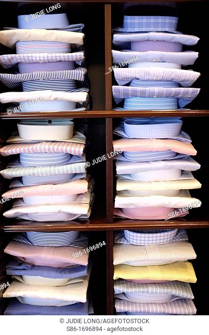 Rows of Men's Dress Shirts Displayed in a Retail Store