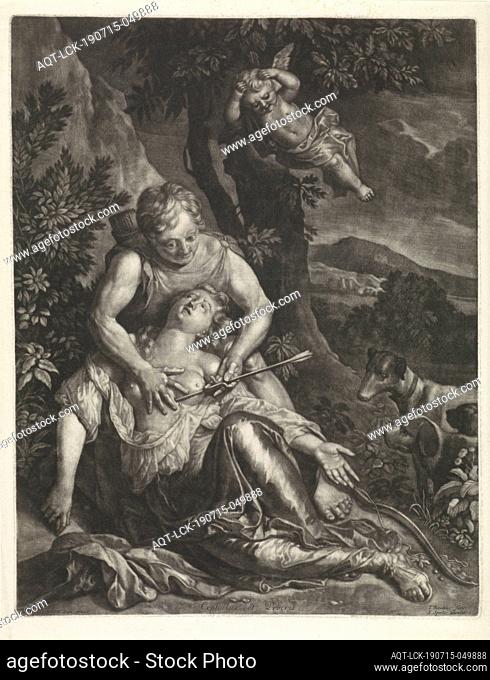 Cephalus and Procris Cephalus et Procris (title on object), In a landscape, Procris tries to save his beloved Cephalus from death after he accidentally pierced...