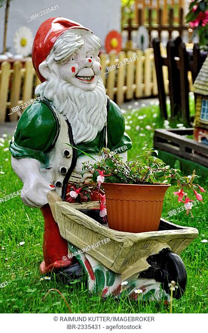 Garden gnome as a gardener, Bueches near Buedingen, Hesse, Germany, Europe, PublicGround