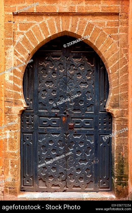 Beautiful decorated door in the medina of Rabat, Morocco