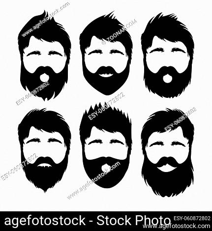 Illustration of different hair styles and beards on hipster man isolated on white background