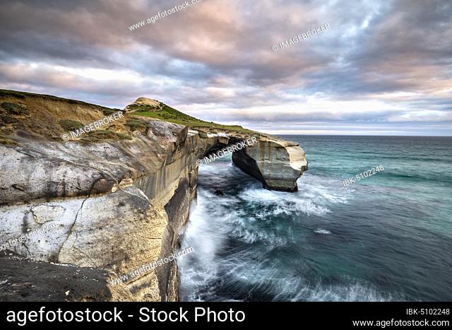 Rugged rock formation at Tunnel Beach, Dunedin, Otago, South Island, New Zealand, Oceania