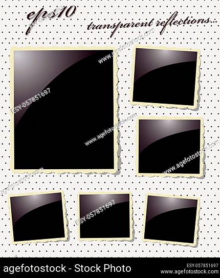 Collection of Vintage Photo Frames with transparent reflections. Vector illustration EPS10