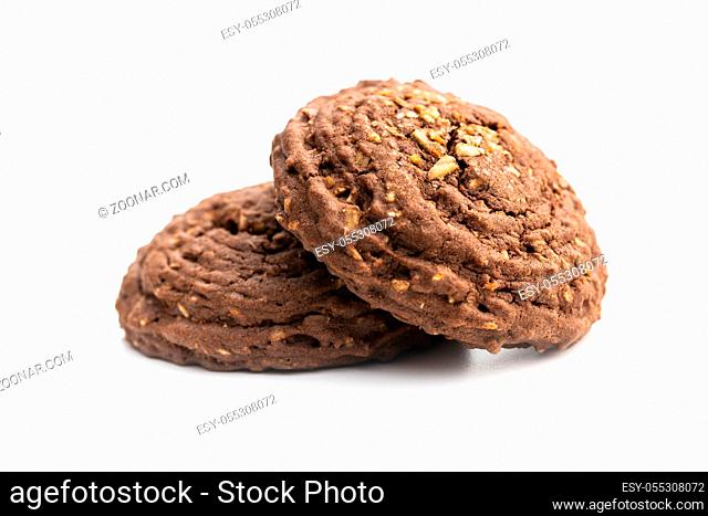 Cereal cocoa cookies isolated on white background