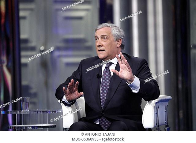 President of the European Parliament Antonio Tajani during the broadcast conducted by Bruno Vespa, Porta a Porta. Rome, January 23rd, 2019