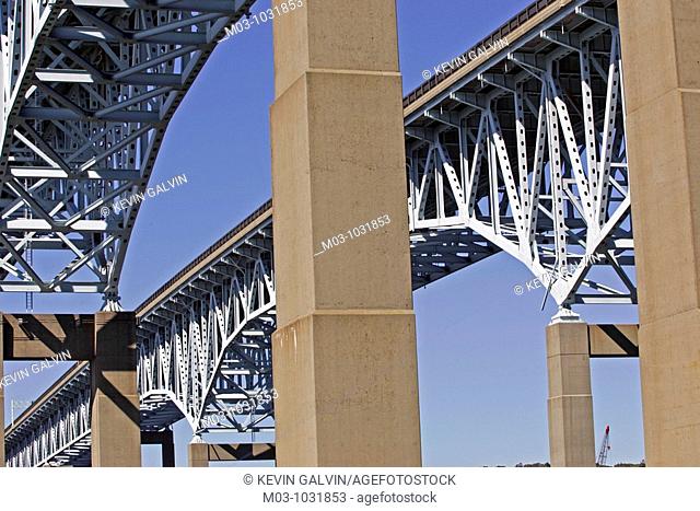 Interstate 95 bridge New london CT Connecticut USA New England highway structure architecture arch concrete construction steel infrastructure road federal...