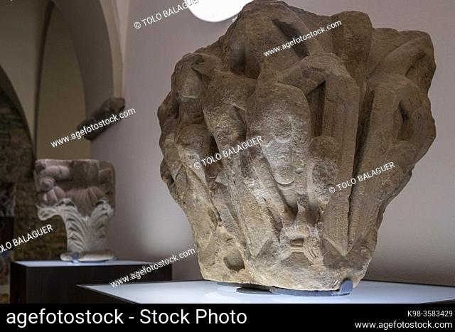 capital, carved stone, 12th century, from the cathedral of San Pedro de Jaca, Diocesan Museum of Jaca, Huesca, Spain