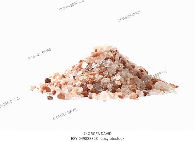 Himalayan Salt Raw Crystals Pile Isolated on White Background