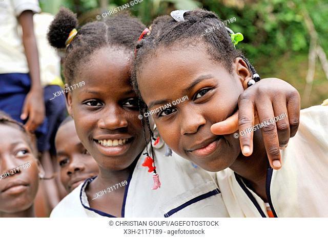 schoolgirls at the village of Sao Joao Dos Angolares, Sao Tome Island, Republic of Sao Tome and Principe, Africa