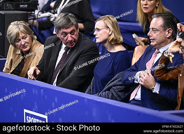 Flemish Minister President Jan Jambon and N-VA chairman Bart De Wever pictured during the men's singles final match between Canadian Auger-Aliassime and...