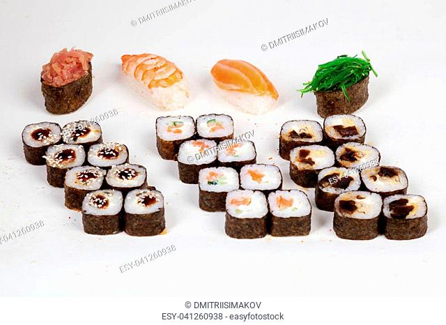 Sushi rolls Japanese food restaurant fish figure on a white background 1