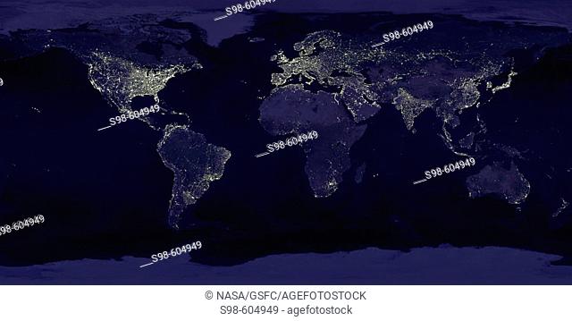This image of Earth’s city lights was created with data from the Defense Meteorological Satellite Program (DMSP) Operational Linescan System (OLS)