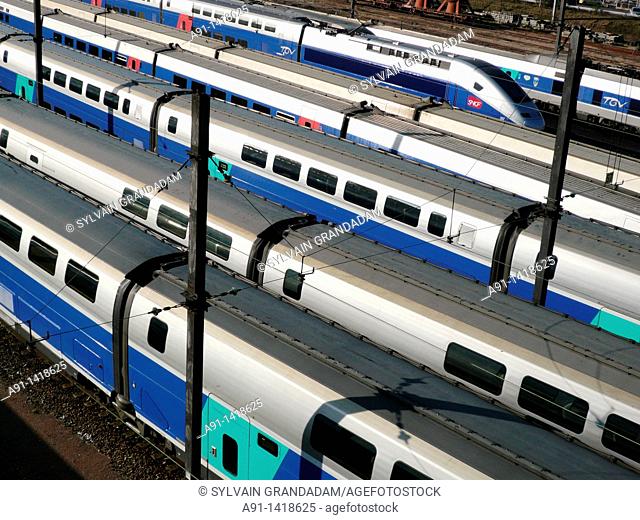 France, Ile-de-France, Paris, TGV railway trains in Gare de Lyon station
