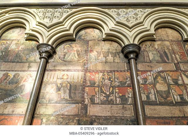 England, London, Westminster Abbey, The Chapter House, Wall Paintings dating from 1400 Showing Scenes from The Book of Revelation