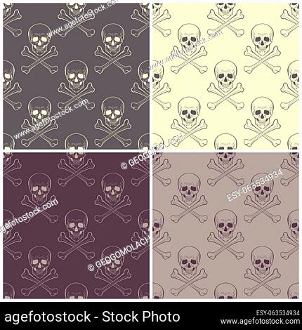 Set of four vector seamless patterns with skulls and bones