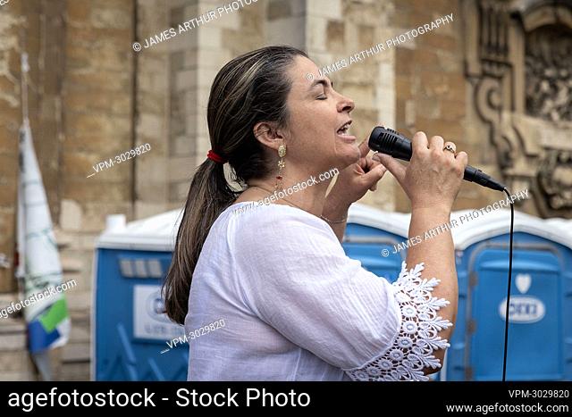 Maria Freiere pictured during an action at the Saint John the Baptist at the Beguinage - Sint-Jan Baptist ten Begijnhofkerk - Eglise...