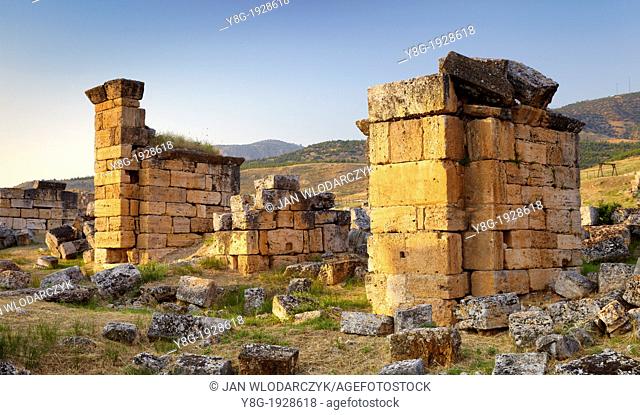 Turkey - Hierapolis, ruins of the ancient city, the church with pillars 6th century AD, Unesco