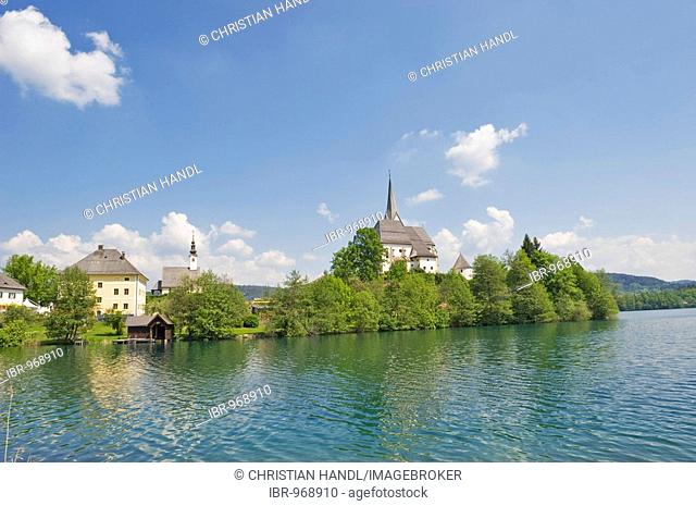 Holy Primus and Felician pilgrimage church, on the left the Winterkirche Church, Maria Woerth, Woerthersee Lake, Carinthia, Austria, Europe