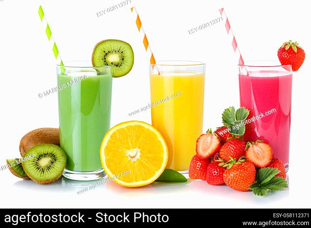 Fruit juice smoothie smoothies drink drinks straw fruits glass isolated on a white background