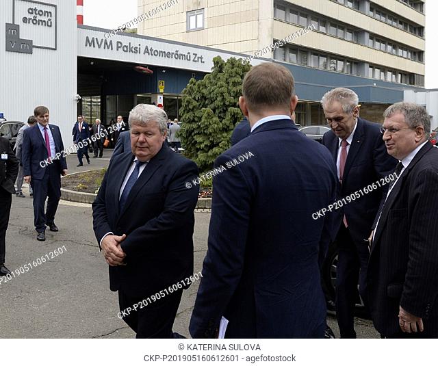 President Milos Zeman (2nd right) visits Paks nuclear power plant, meets minister without portfolio Janos Suli (left) in Paks, Hungary, May 16, 2019