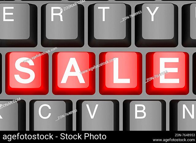 Red sale button on modern computer keyboard image with hi-res rendered artwork that could be used for any graphic design