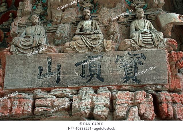 China, Asia, Particular Of Niche Nr. 5, Dazu Rock Carvings, sculptures, Tang Dynasty, Baodingshan, Sichuan Province, U