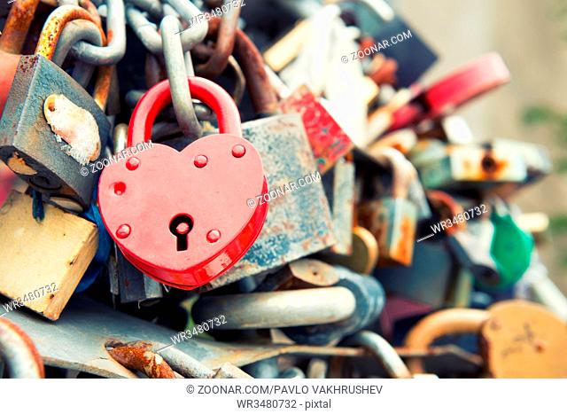 Love red romance lock on the bridge