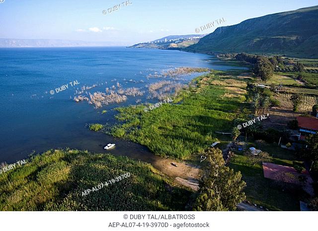 Aerial photograph of Kibutz Ginosar near the Sea of Galilee