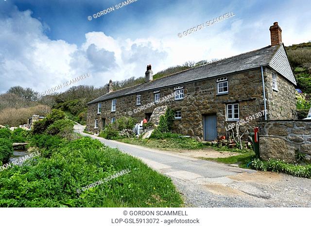 England, Cornwall, Penberth. A row of Cornish cottages in Penberth in Cornwall