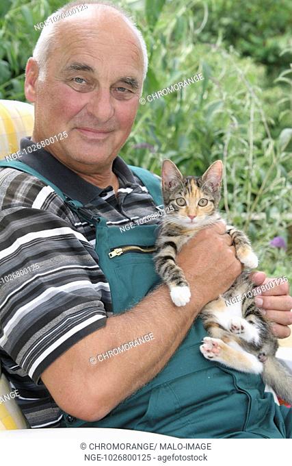 Old man with young Cat