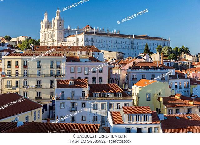 Portugal, Lisbon, district of Alfama, view of the monastery Sao Vicente since Santa Luzia's Miradouro