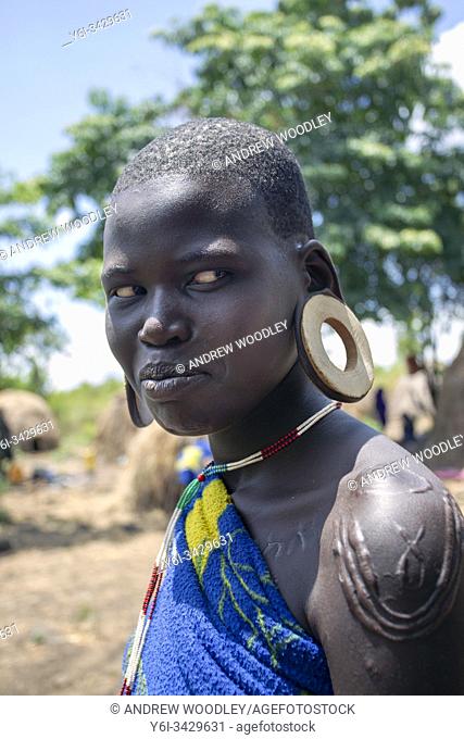 Young woman Mursi tribe Ethiopia