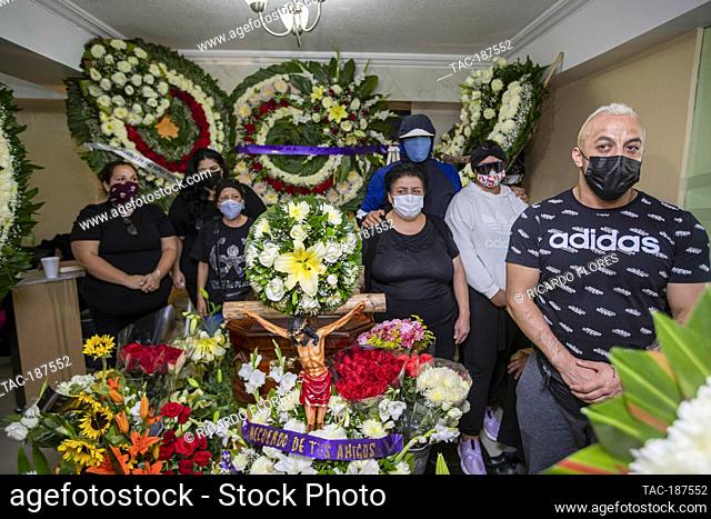 MEXICO CITY, MEXICO - JULY 27: Goya Kong, Psycho Clown and Munequita de Plata attend the funeral of wrestling legend Jose Luis Alvarado Nieves (Super Porky) who...