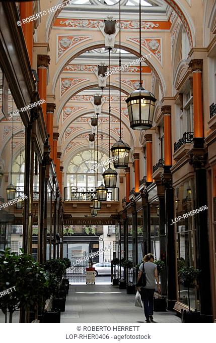 England, London, Bond Street, Looking down the arched interior of the Royal Arcade in Old Bond Street