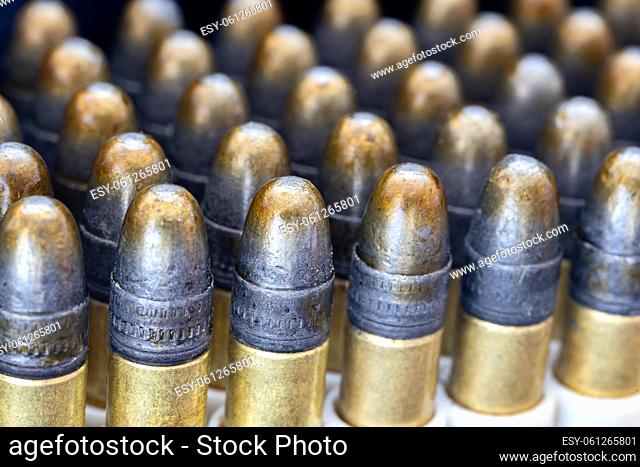 Close up of bullets. Ammunition
