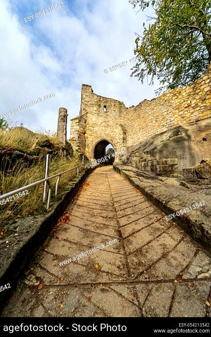 The ruins of Burg Oybin, founded as Celestines monastery in 1369 in the Zittau Mountains on the border of Germany (Saxony) with the Czech Republic