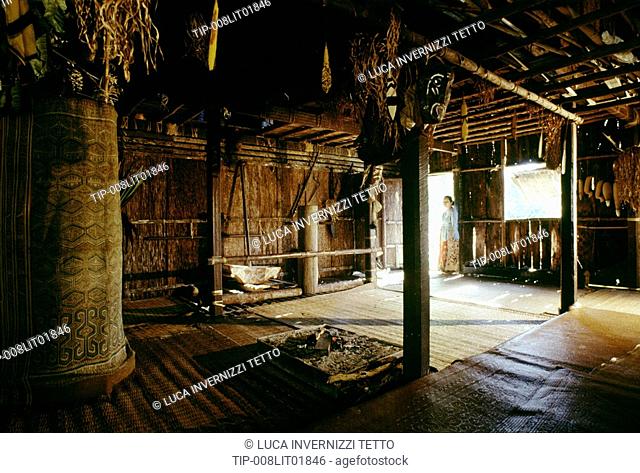 Interior of a Dayak Iban longhouse Sarawak, Malaysia