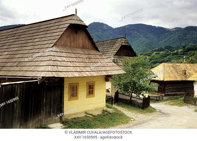 Traditional wooden architecture at Vlkolinec settlement in Velka Fatra, Slovakia
