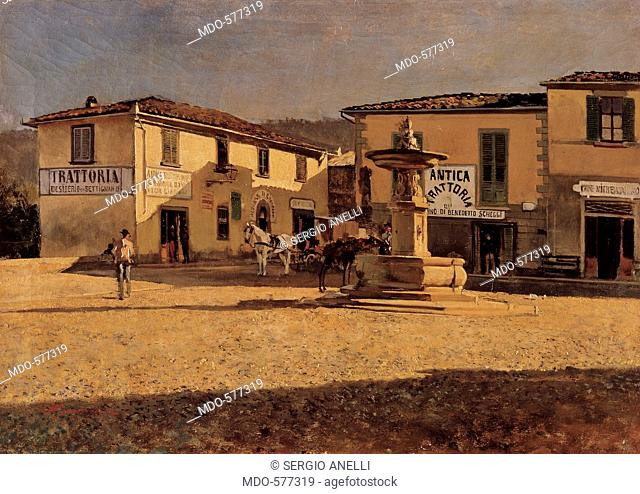 The Square in Settignano, by Signorini Telemaco, 1880, 19th Century, oil on canvas. Italy, Lombardy, Crema, Cremona, Private collection. All