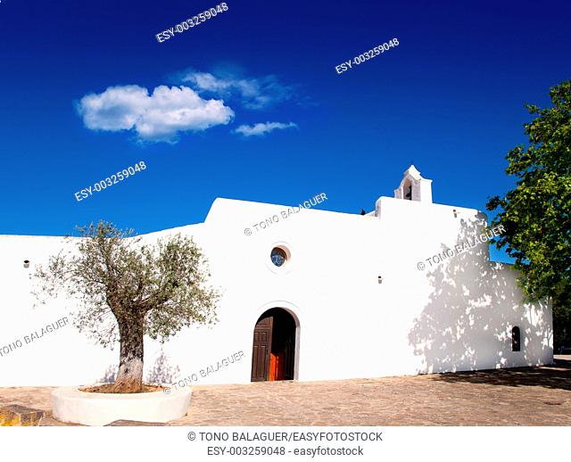 Ibiza Santa Agnes de Corona Ines white church in Balearic islands