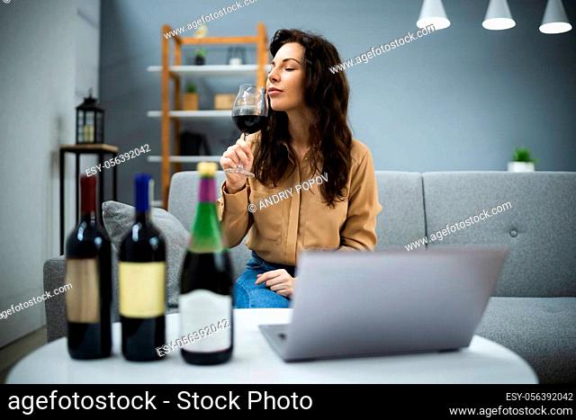 Virtual Wine Tasting Dinner Event Using Laptop