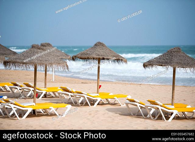 lounge chair, beach holiday, straw umbrella