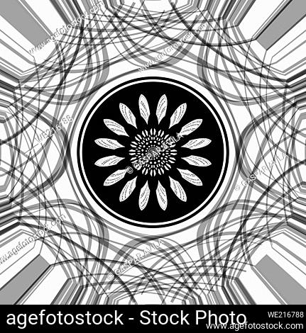 Abstract geometric digital art in black and white