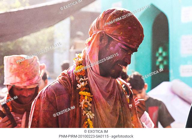 Sadhus celebrating Holi festival, Barsana, Uttar Pradesh, India