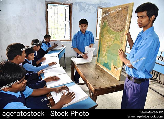 Students learning at the Louis Braille Memorial School located in Makhla area of Hooghly, West Bengal. The school provides services for persons from all...