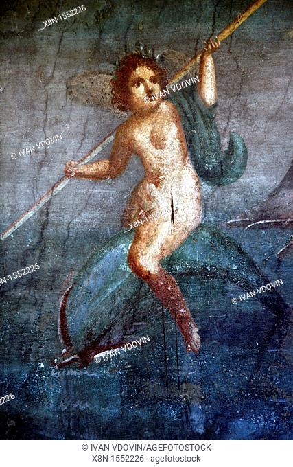Frescoes in private house, Pompeii, Roman city I BC - I AD, Napoli, Campania, Italy