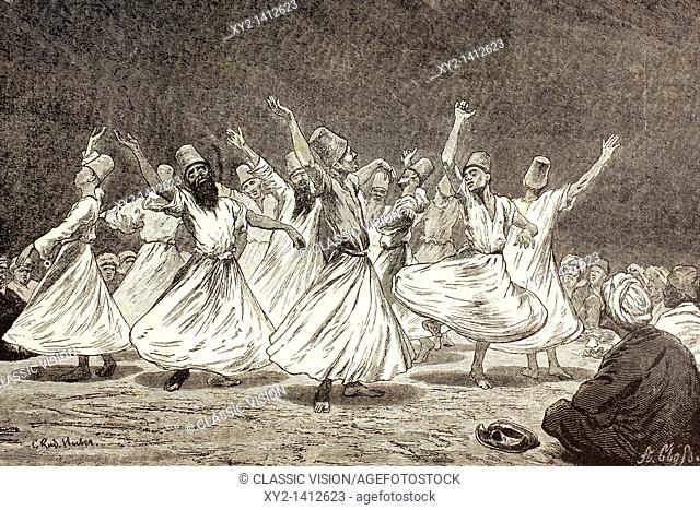 Whirling Dervishes in the 19th century  From El Mundo Ilustrado, published Barcelona, 1880