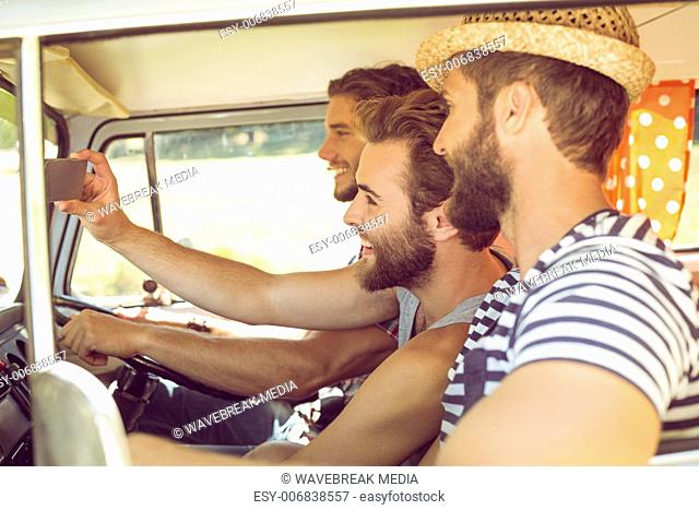 Hipster friends on road trip