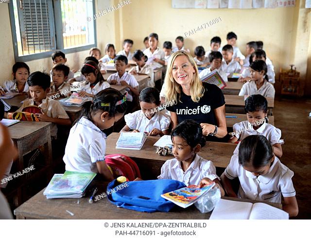 EXCLUSIVE - UNICEF Ambassador and presentor Nina Ruge visits Krom Preah Primary School in Phnam Penh, Cambodia, 12 October 2013