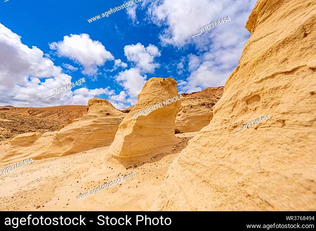 Sandstone rock formation and canyons at Barranco de los Encantados (Barranco de los Enamorados), Fuerteventura, Canary Islands, Spain, Atlantic, Europe